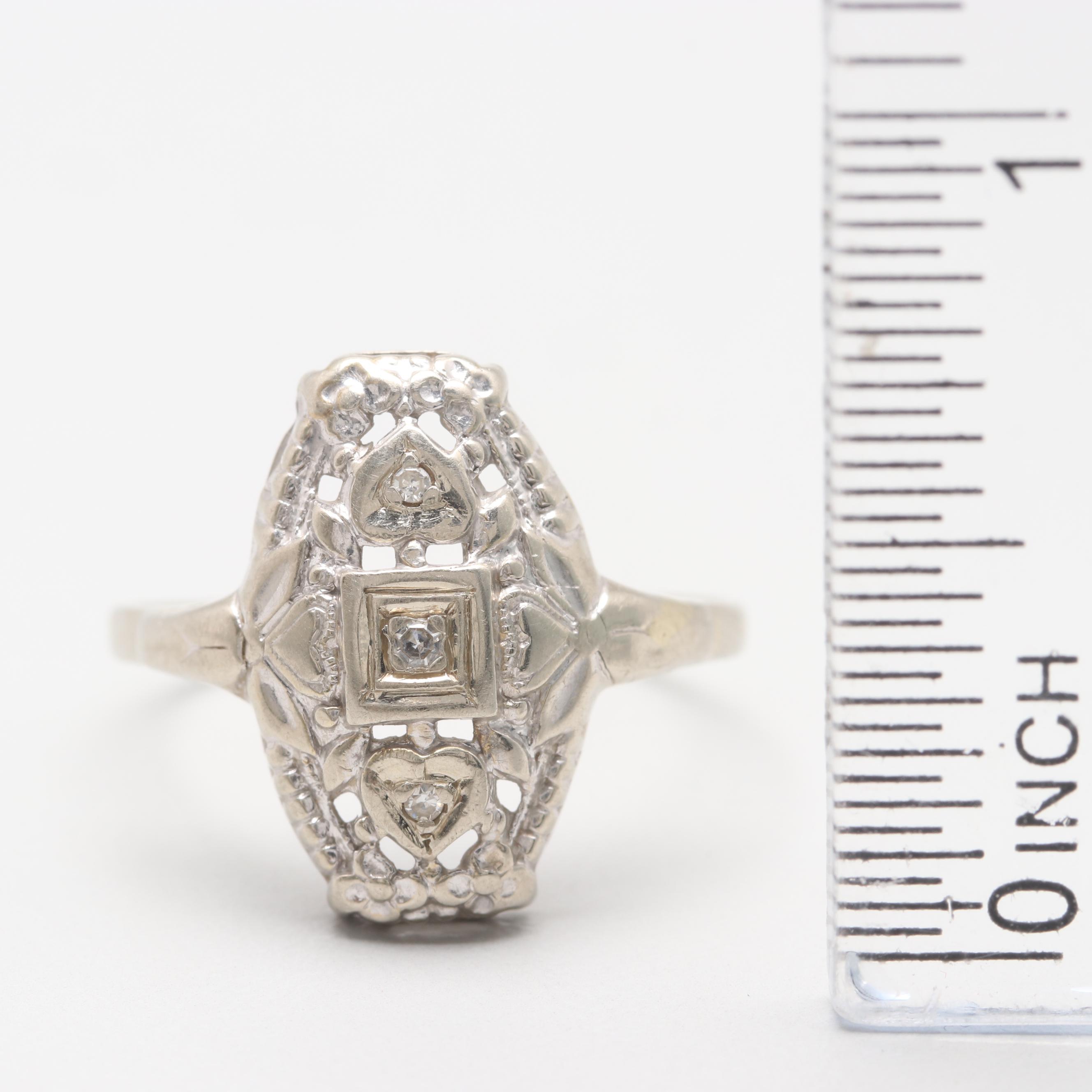 Circa 1930s Karlan & Bleicher 14K White Gold Diamond Ring