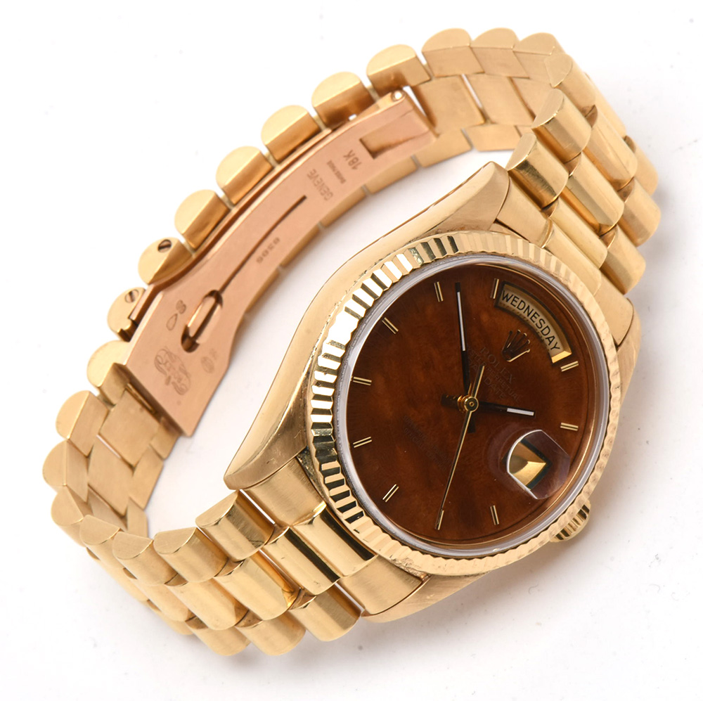 Rolex Presidential Day-Date 18K Gold & Rare Factory Exotic Wood Dial Watch
