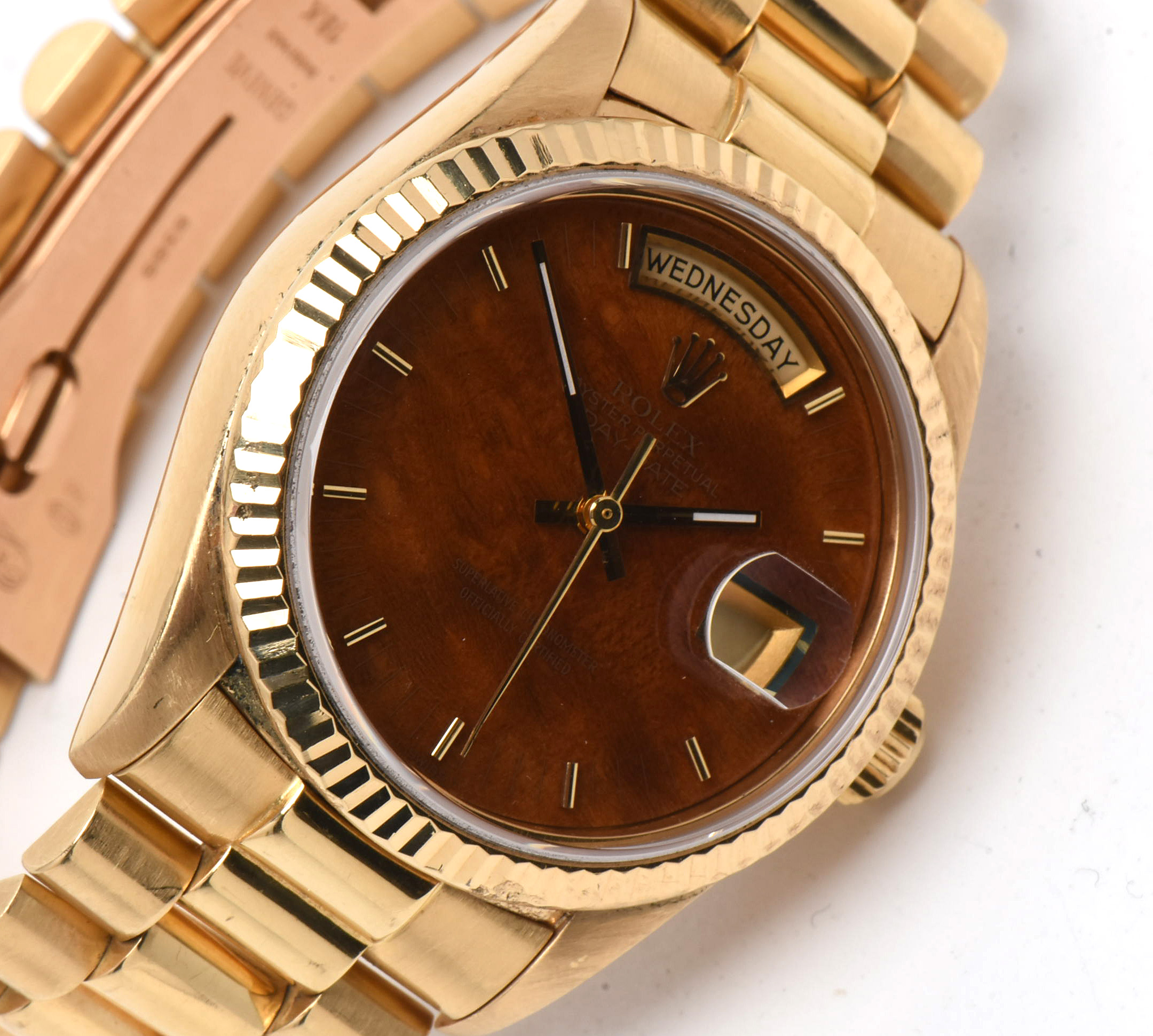 Rolex Presidential Day-Date 18K Gold & Rare Factory Exotic Wood Dial Watch