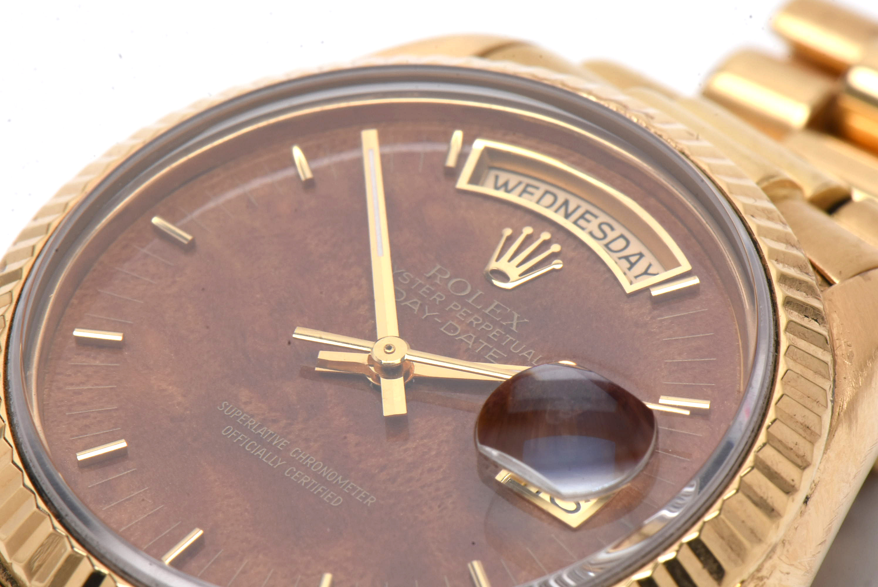 Rolex Presidential Day-Date 18K Gold & Rare Factory Exotic Wood Dial Watch