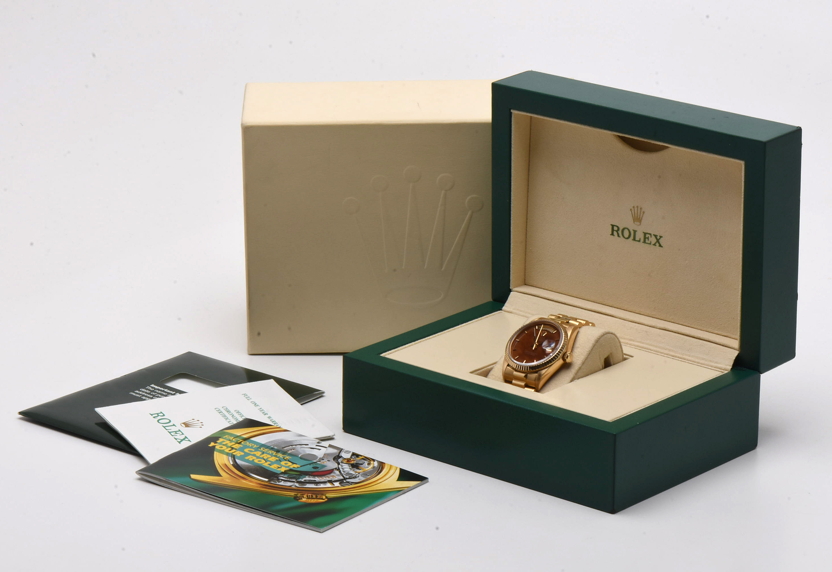 Rolex Presidential Day-Date 18K Gold & Rare Factory Exotic Wood Dial Watch