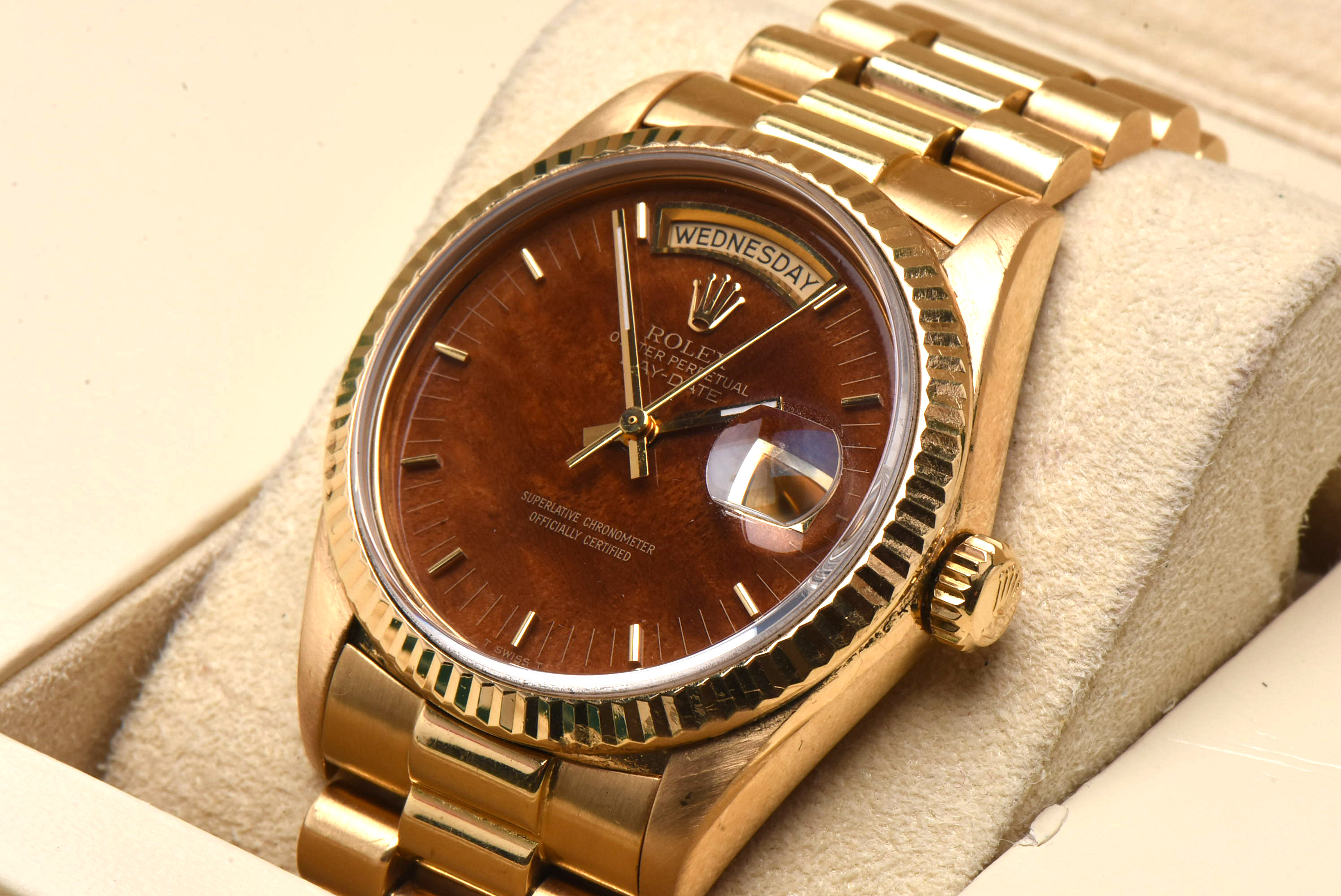 Rolex Presidential Day-Date 18K Gold & Rare Factory Exotic Wood Dial Watch