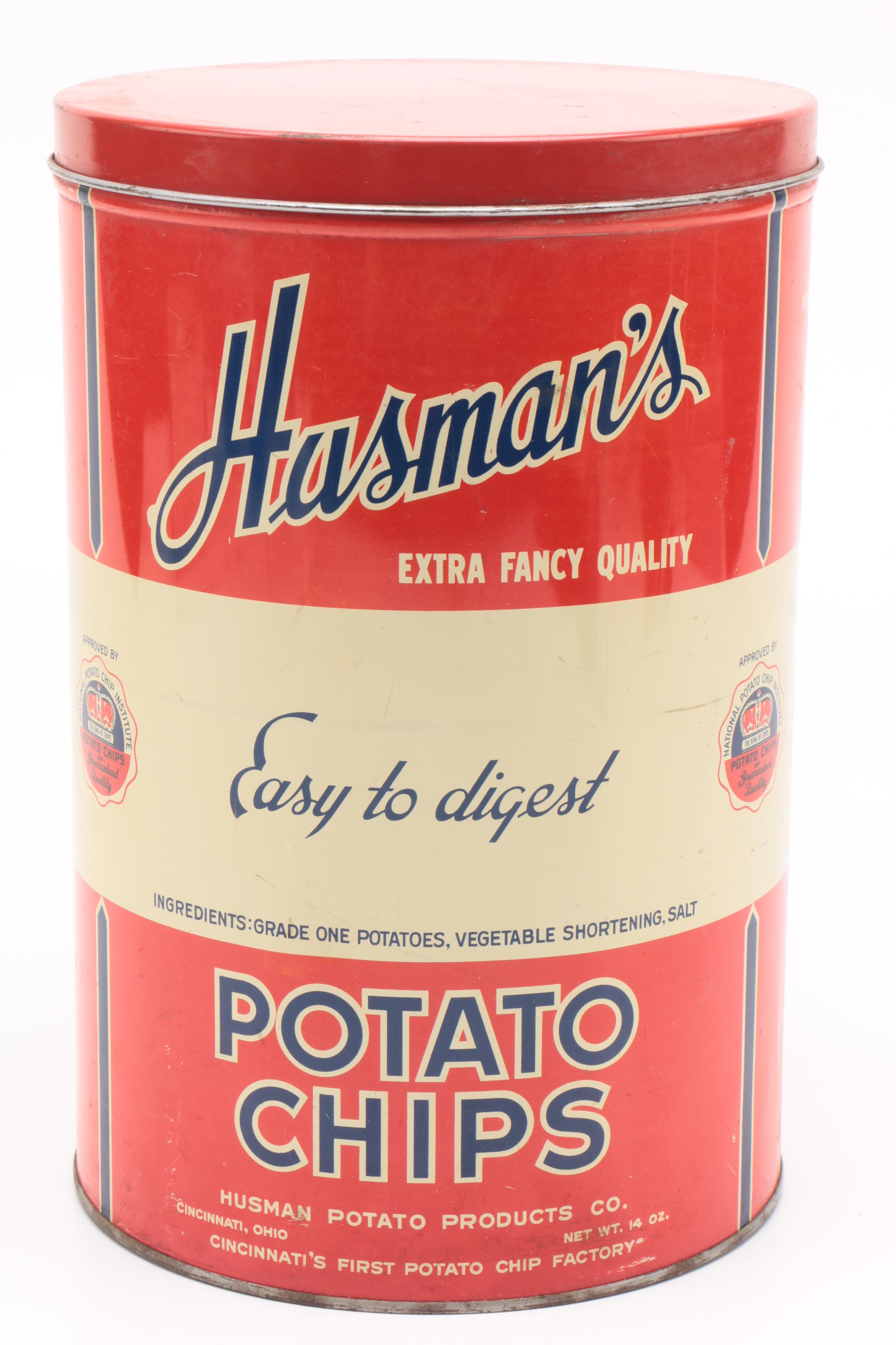 Vintage A&W Root Beer Styrofoam Cooler and Husman's Potato Chips Tin