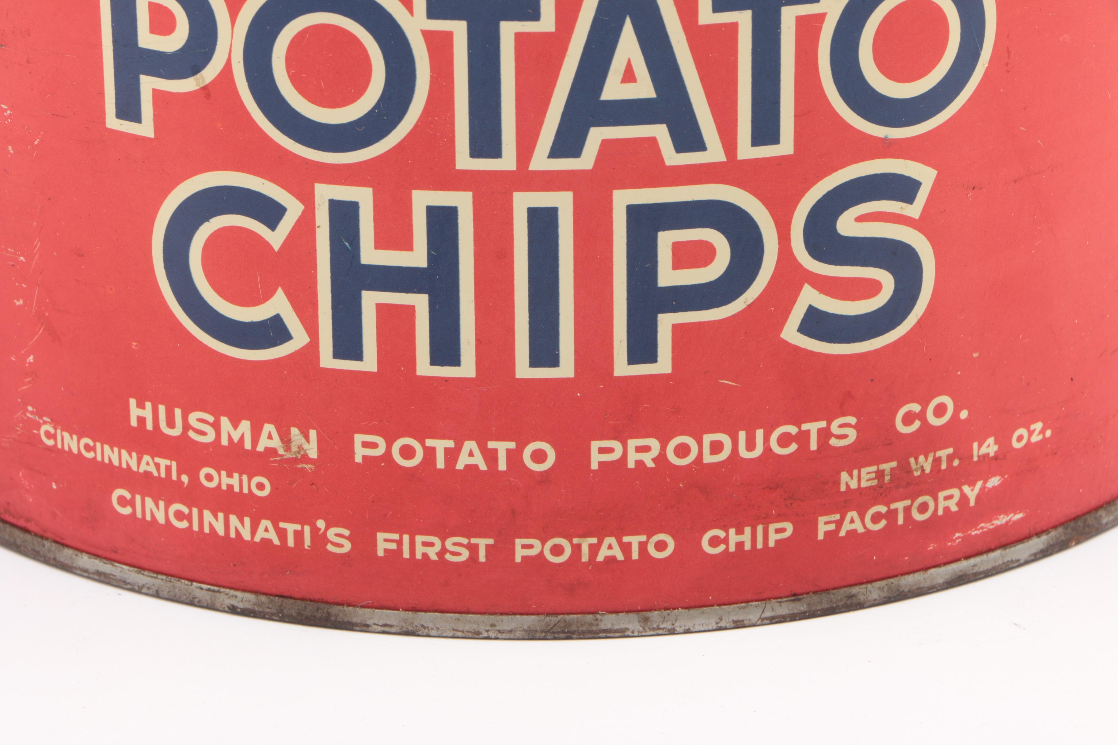 Vintage A&W Root Beer Styrofoam Cooler and Husman's Potato Chips Tin