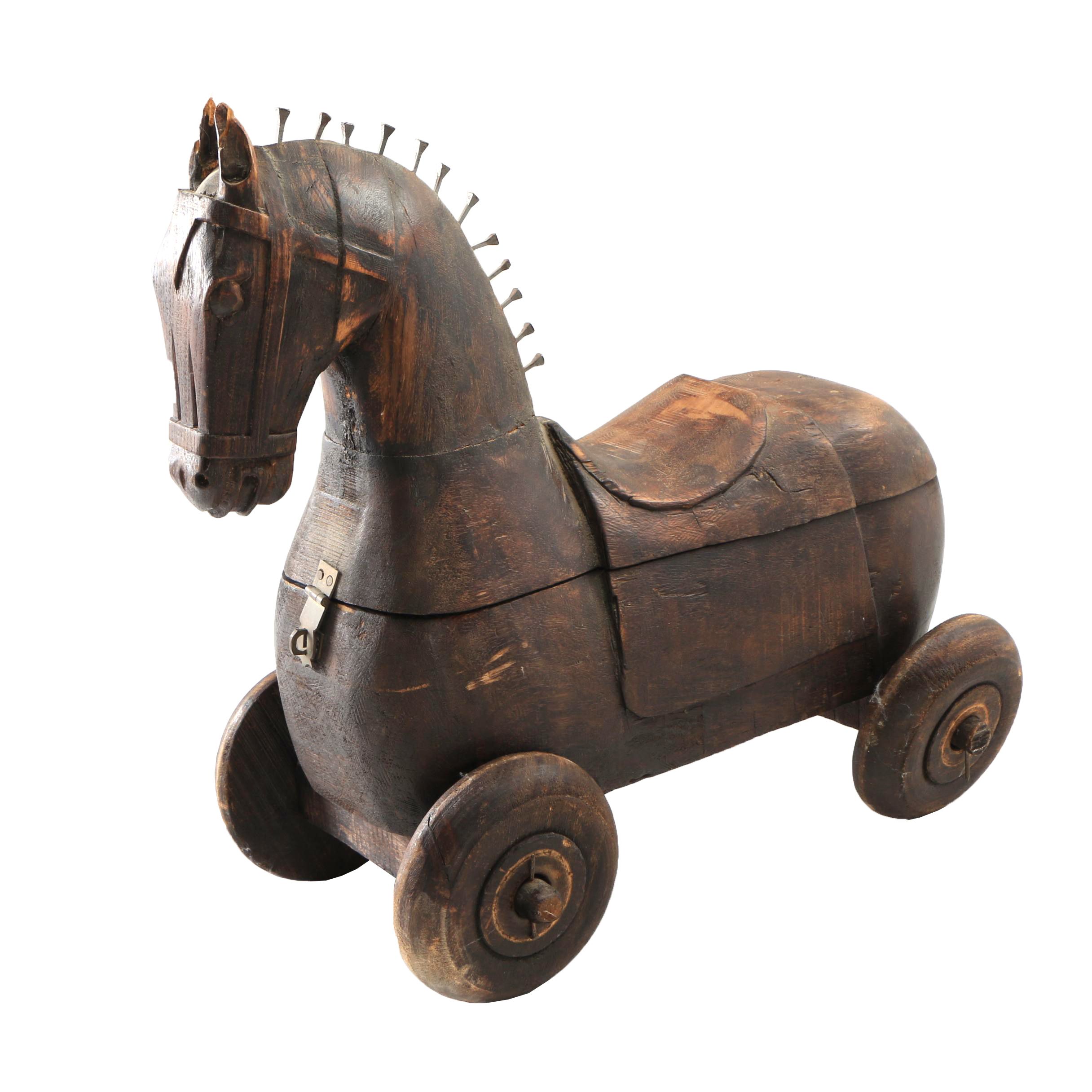 Vintage Wooden Ride-On Horse with Storage