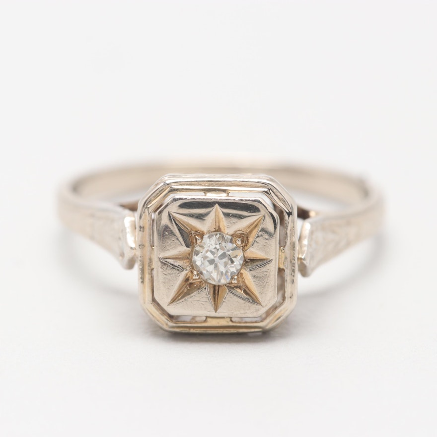 Art Deco 14K White Gold Diamond Ring