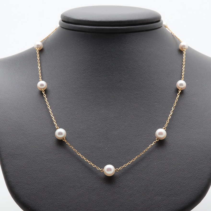 Mikimoto 18K Yellow Gold Cultured Pearl Station Necklace
