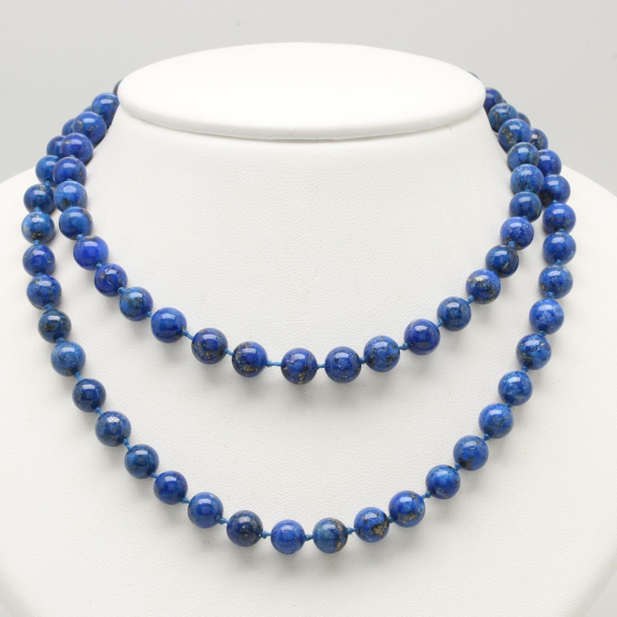 14K Yellow Gold Lapis Lazuli Bead Strand Necklace