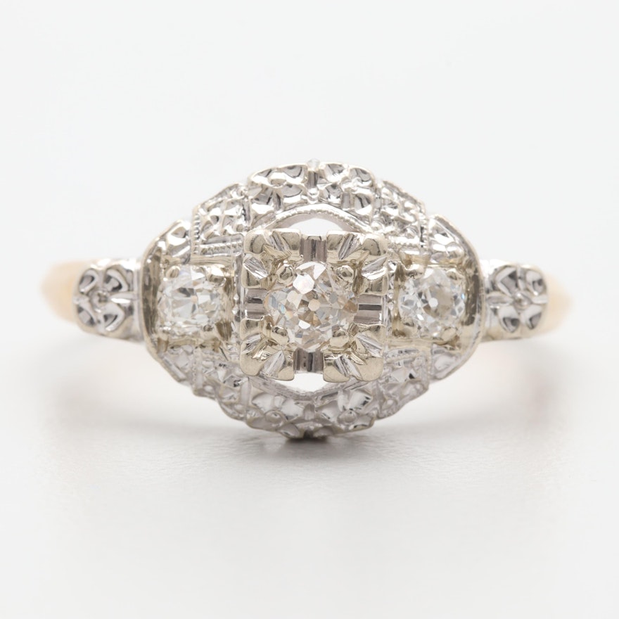 Circa 1920s - 1930s 14K Yellow and White Gold Diamond Ring
