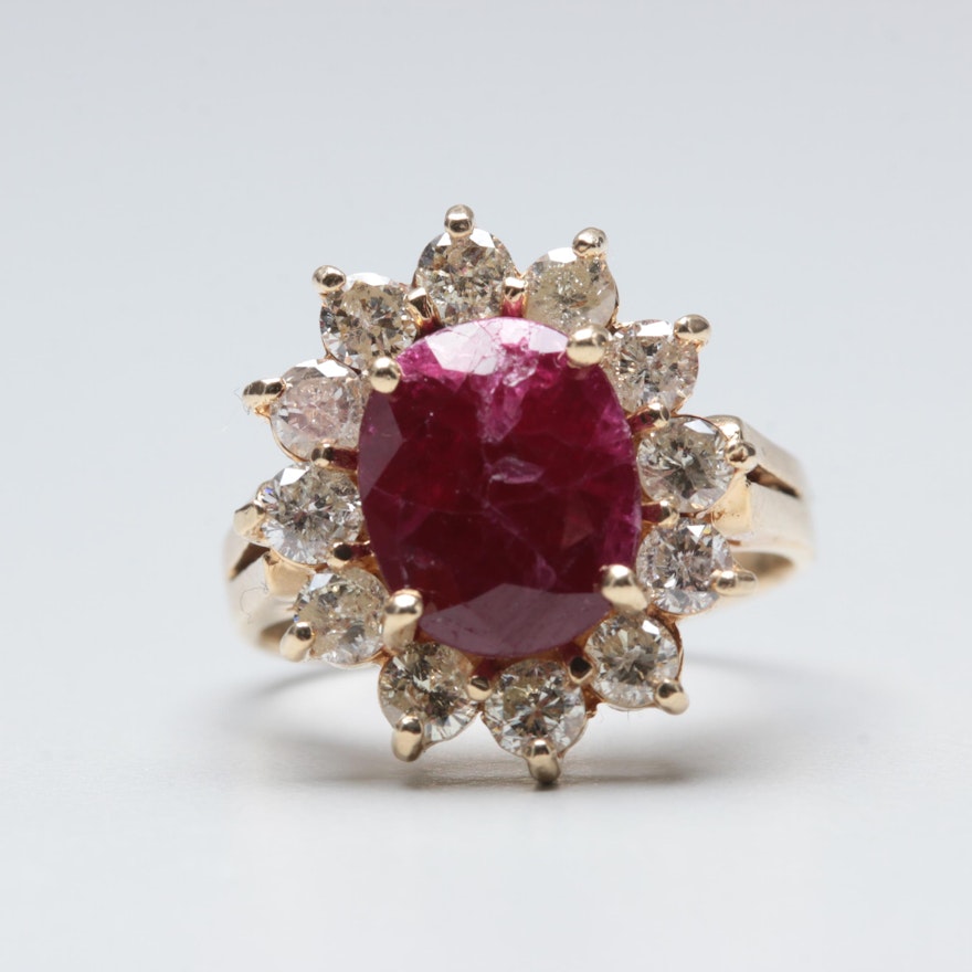 14K Yellow Gold 2.04 CT Ruby and 0.96 CTW Diamond Ring