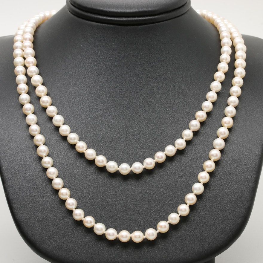 14K Yellow Gold Cultured Pearl Strand Necklace