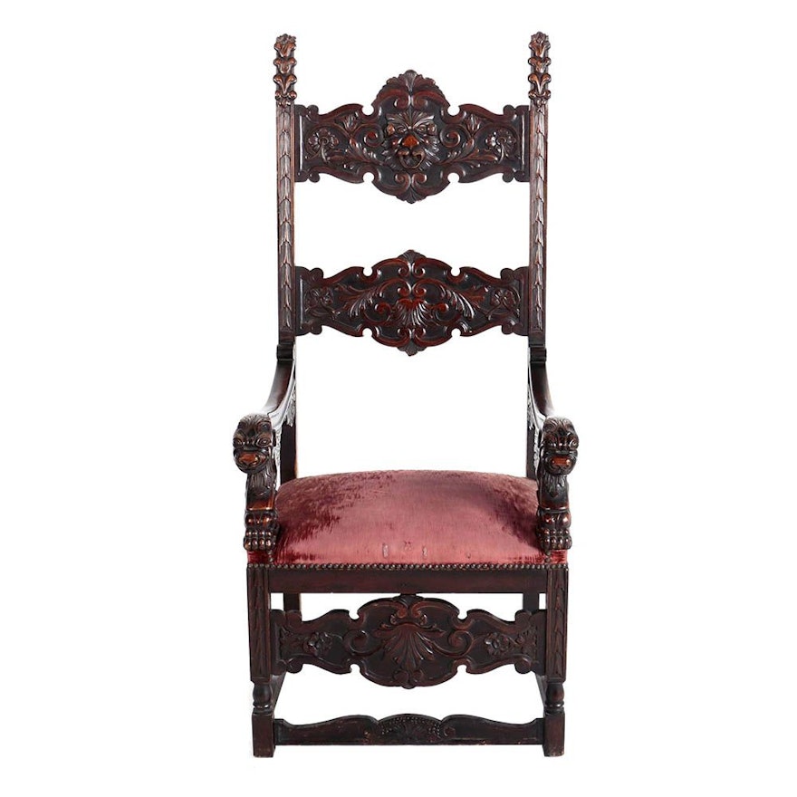 French Renaissance Revival Beech Open Armchair, Circa 1880