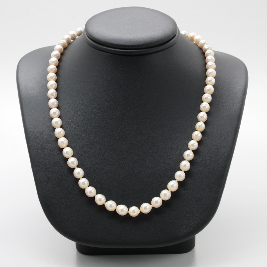 14K Yellow Gold Cultured Pearl Single Strand Necklace