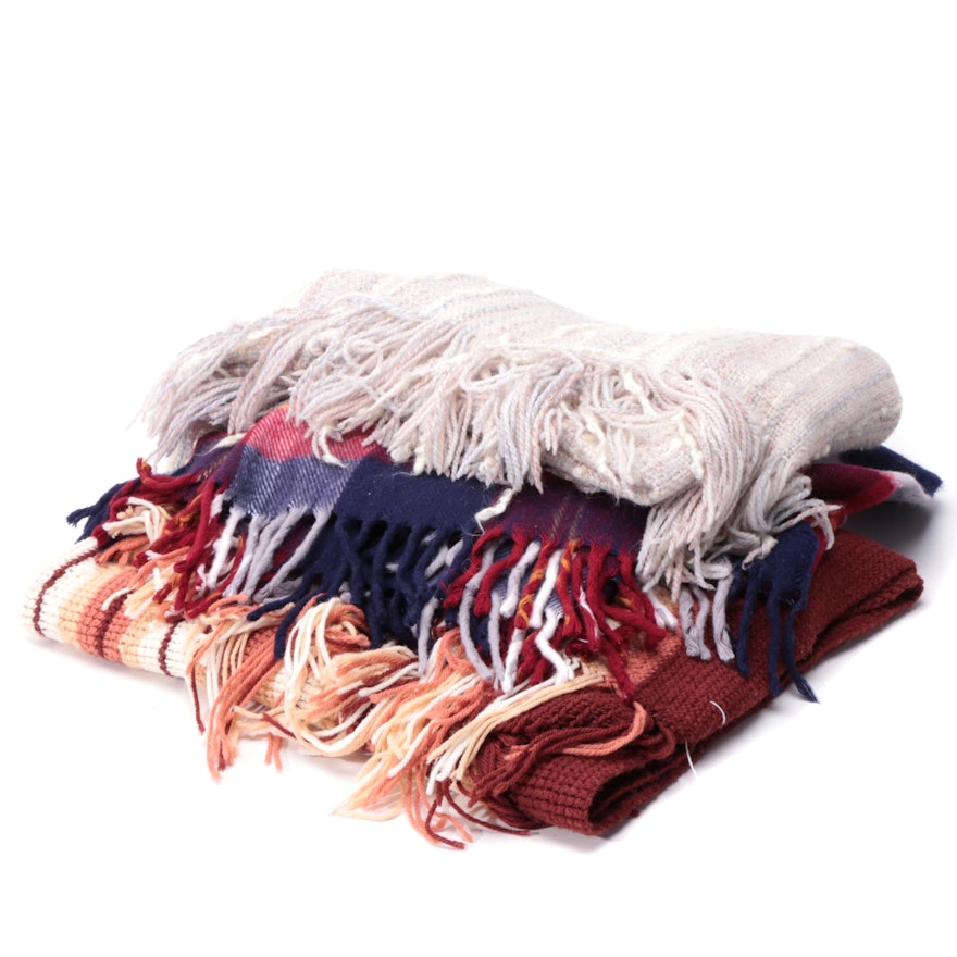 Faribault Plaid Wool Throw Blanket with Knit Afghans