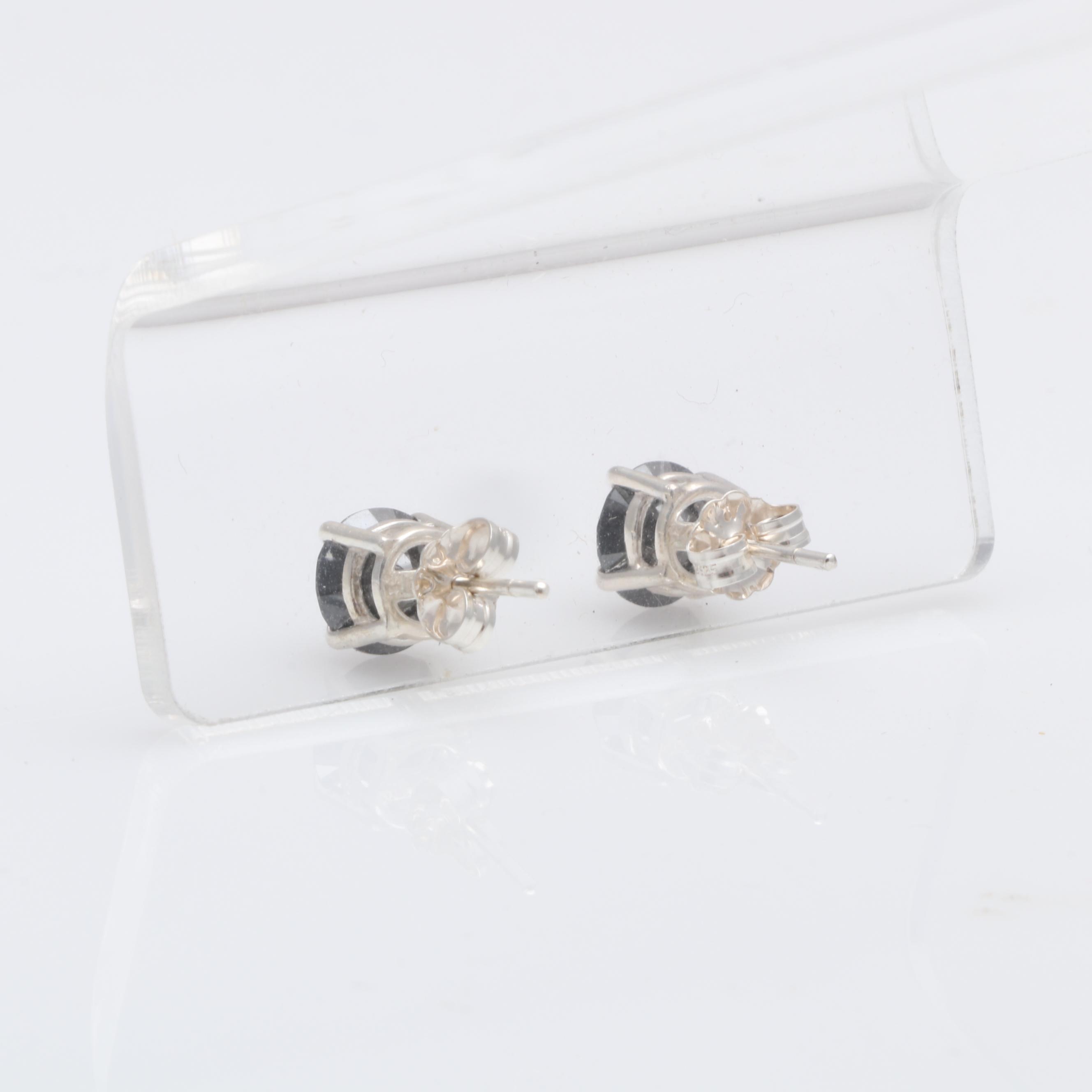 Sterling Silver 2.34 CTW Black Diamond Stud Earrings