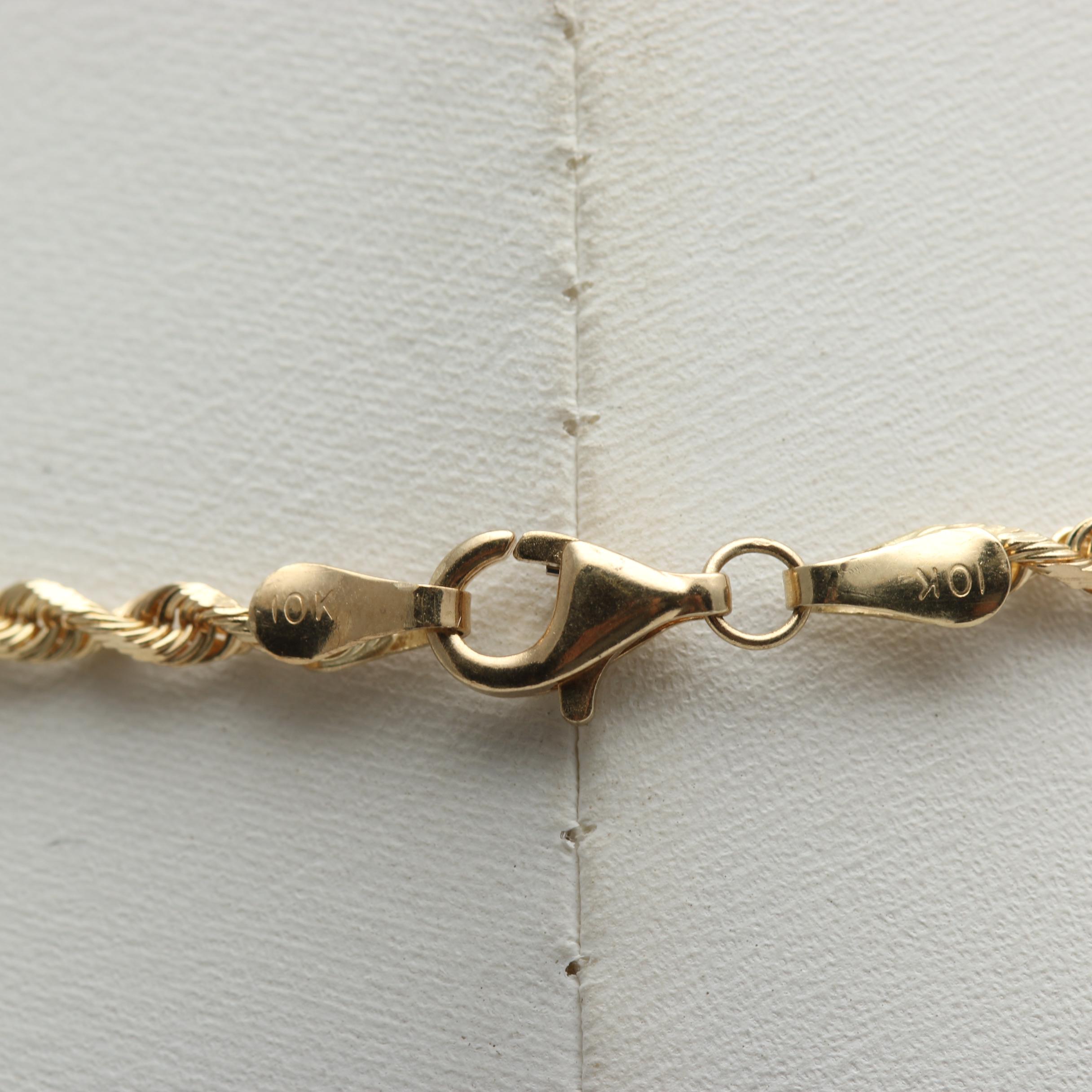 10K Yellow Gold Rope Chain Necklace