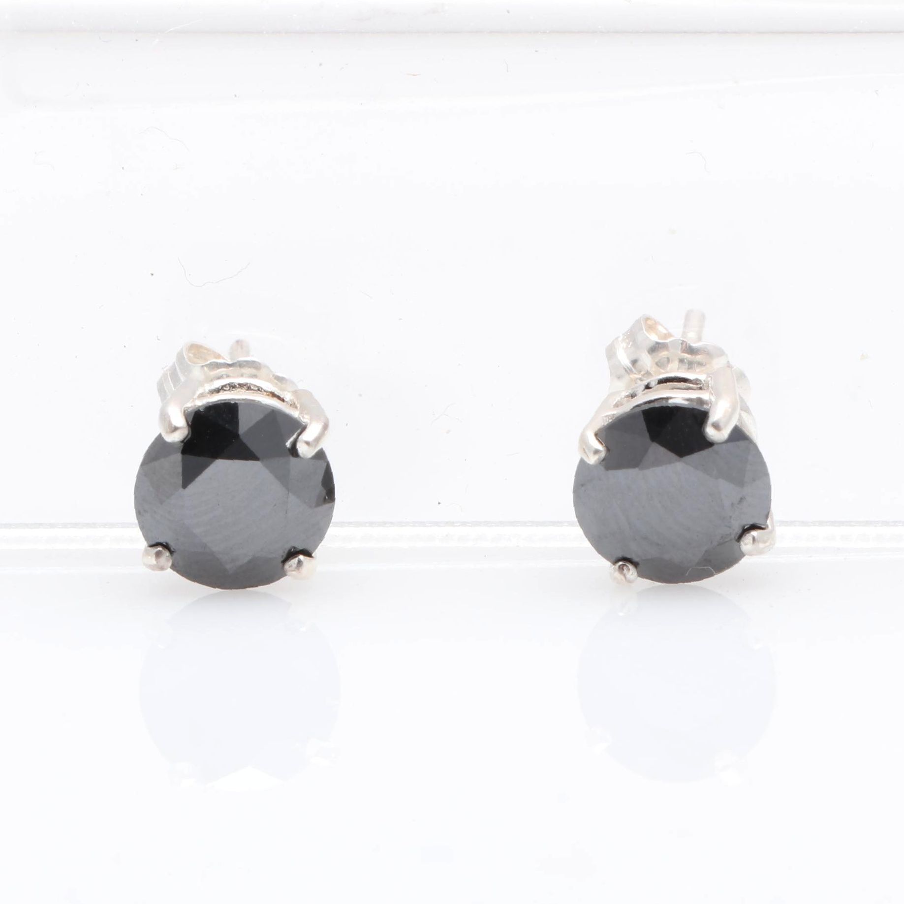 Sterling Silver 2.34 CTW Black Diamond Stud Earrings