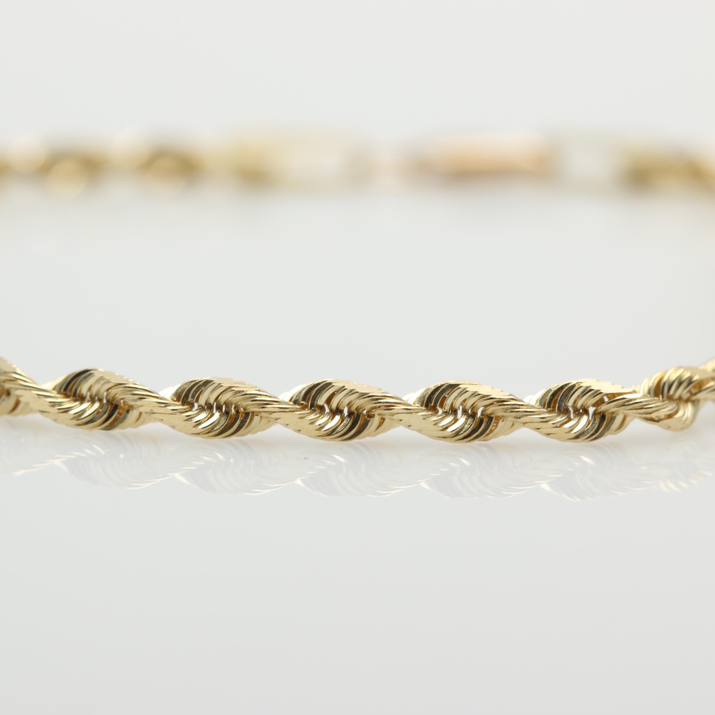 14K Yellow Gold Rope Chain Bracelet