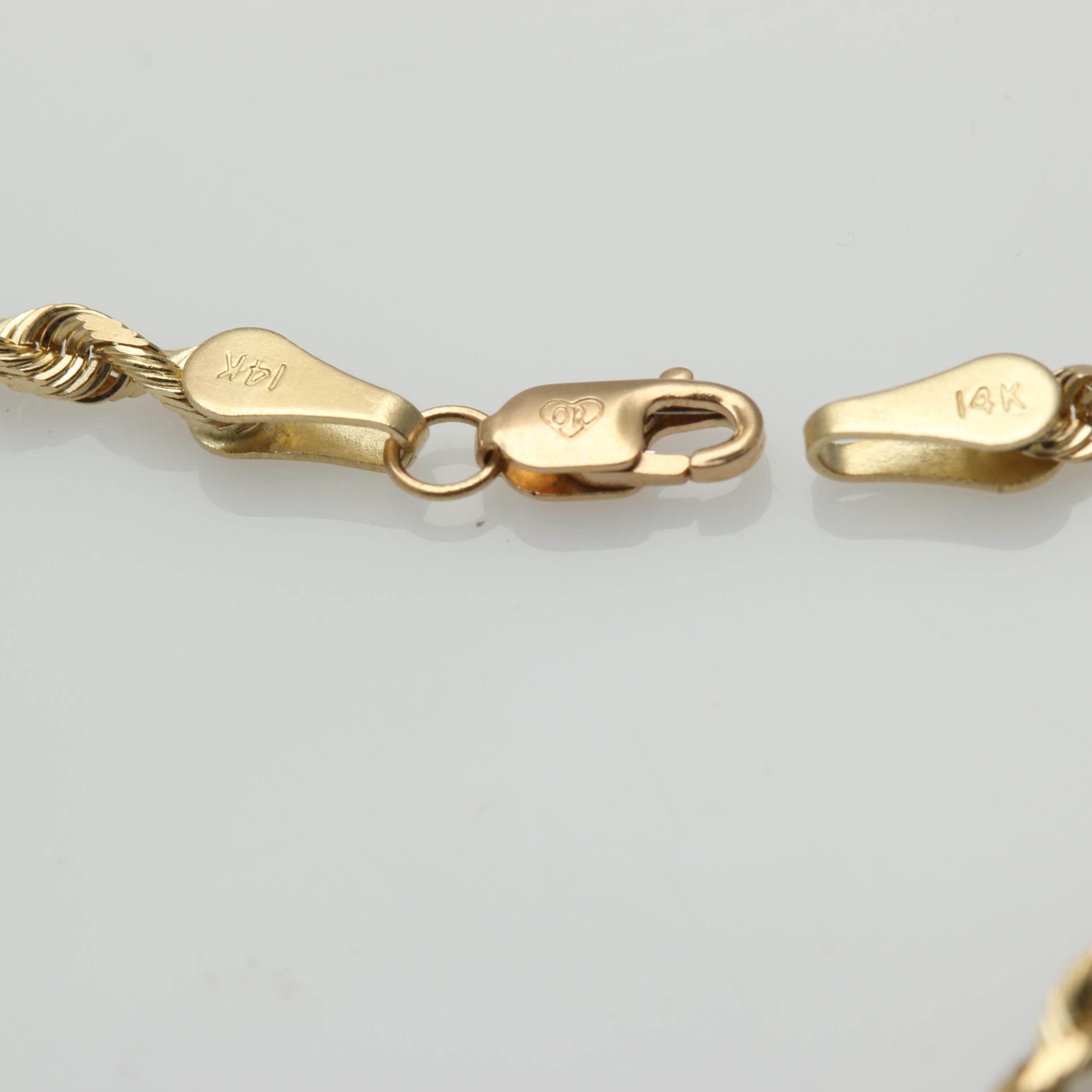 14K Yellow Gold Rope Chain Bracelet