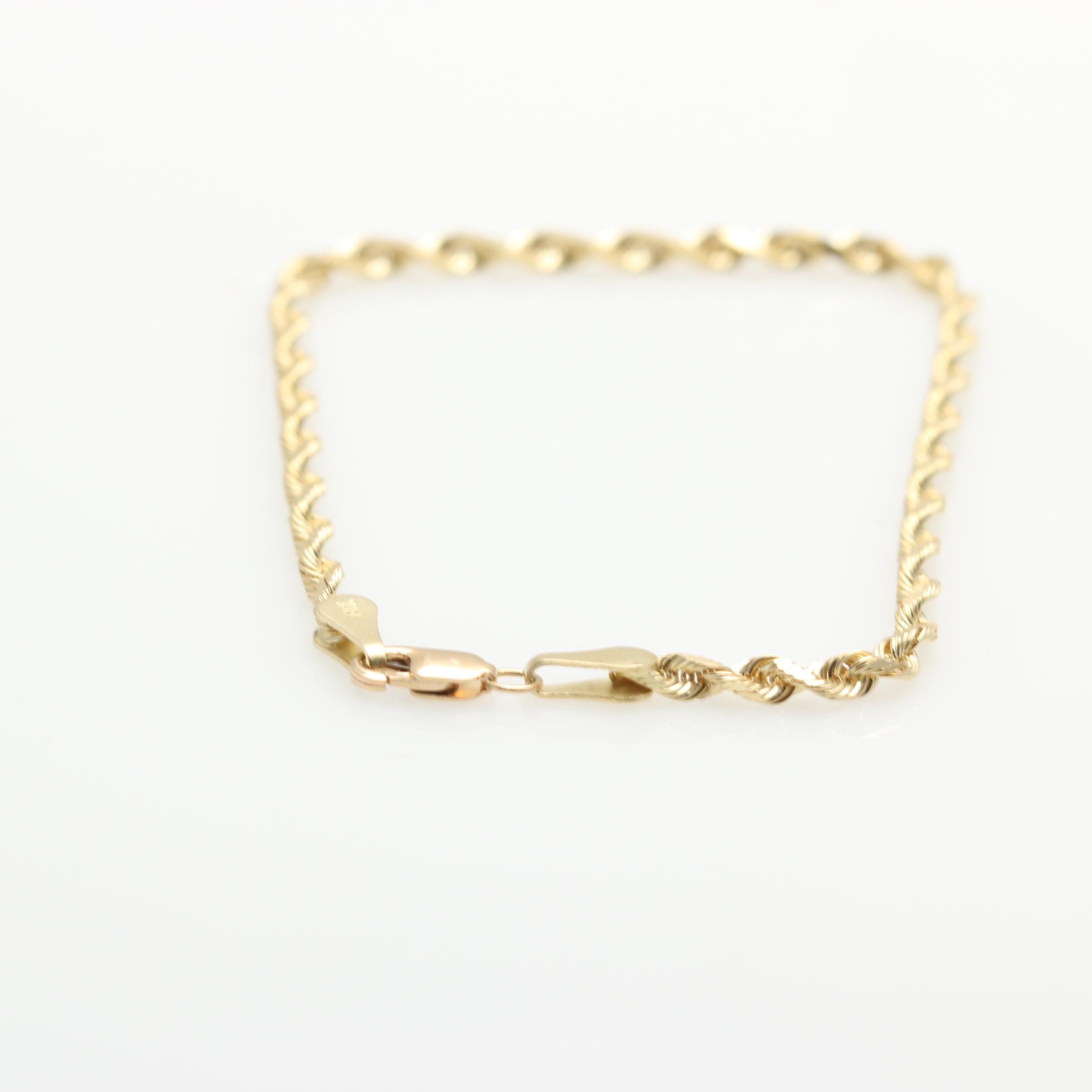 14K Yellow Gold Rope Chain Bracelet