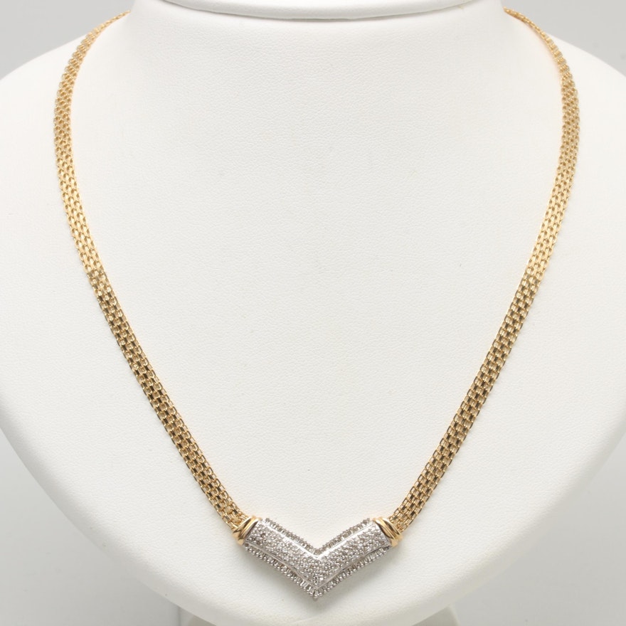 10K Yellow Gold Diamond Chevron Necklace