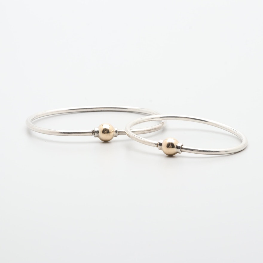 Sterling Silver Bracelets with 14K Yellow Gold Closures