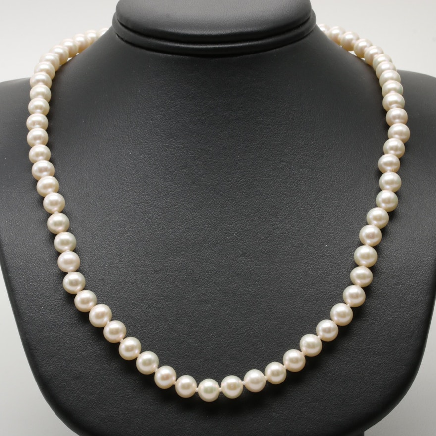 14K Yellow Gold Cultured Pearl Single Strand Necklace