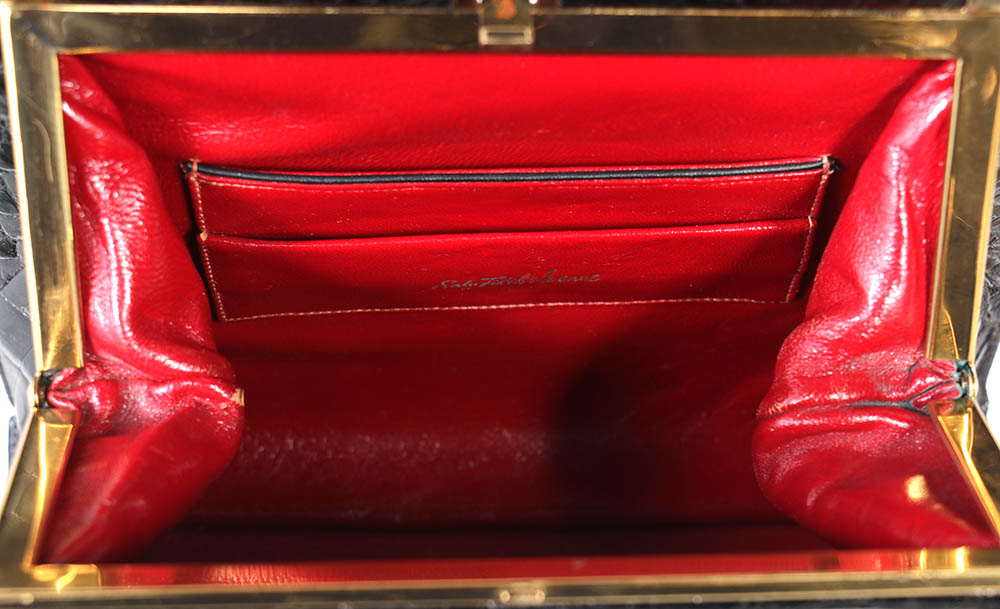 Vintage Saks Fifth Avenue Black Alligator Frame Top Handle Bag