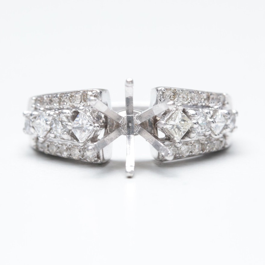 14K White Gold Diamond Semi-Mount Ring