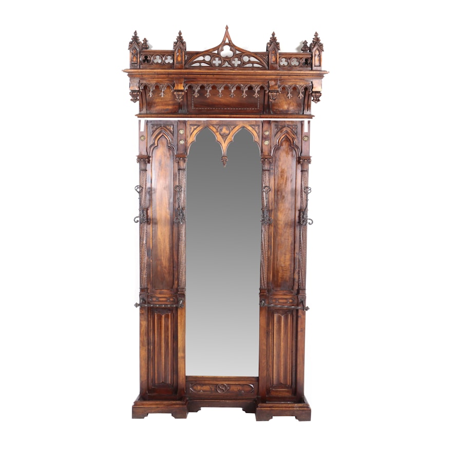 French Gothic Revival Brass- and Iron-Mounted Walnut Hall Stand