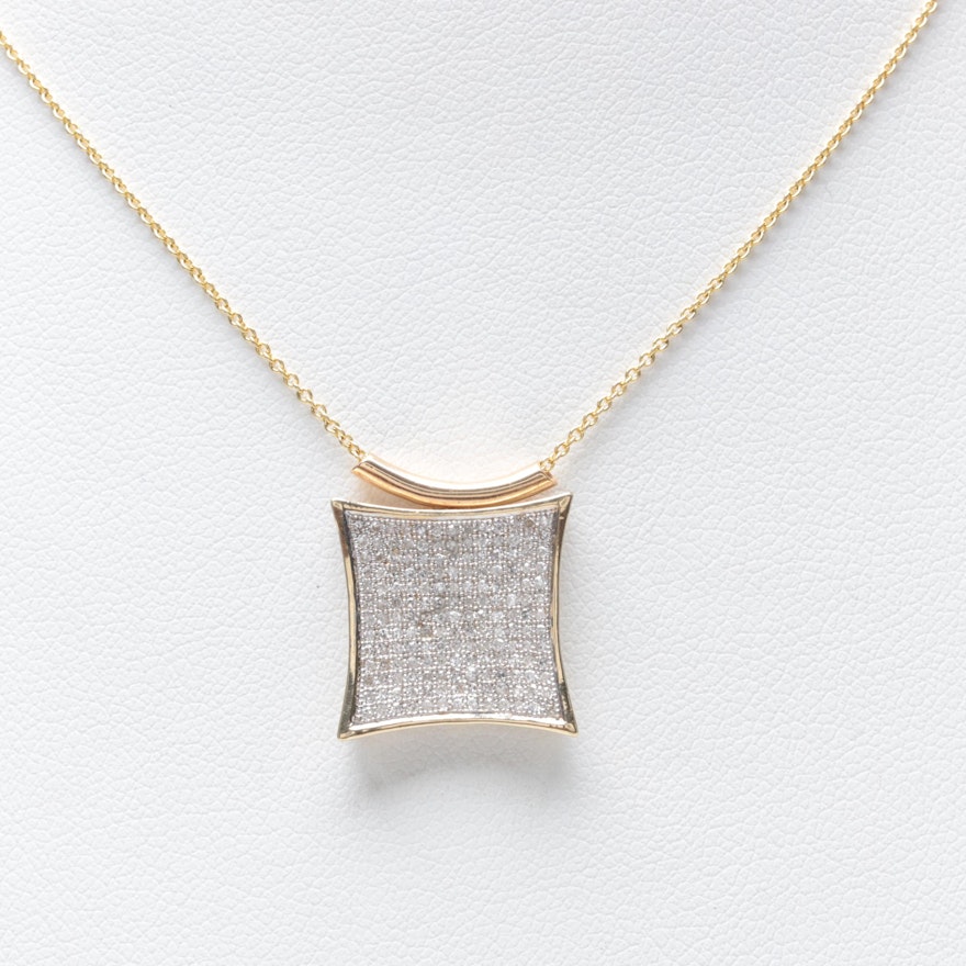 14K Yellow Gold Diamond Pendant Necklace