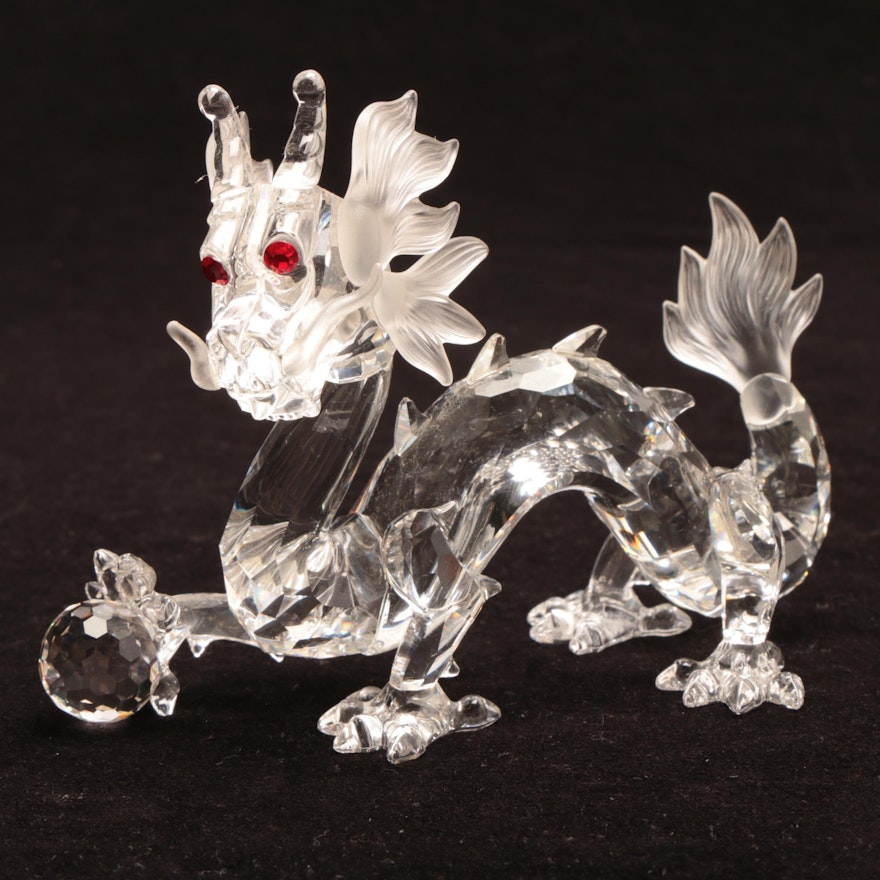 1997 Swarovski Red Eyed Dragon Glass Figurine With Original Case and Box