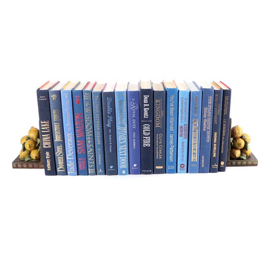 Sterling Industries Cast Resin Lemon Bookends with Blue Display Book Assortment