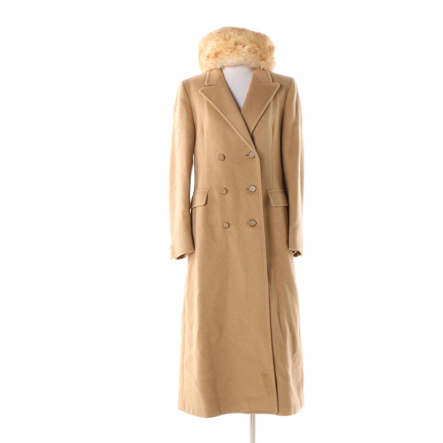 Women's Brooks Brothers Double-Breasted Wool Coat with Italian Lamb Fur Hat