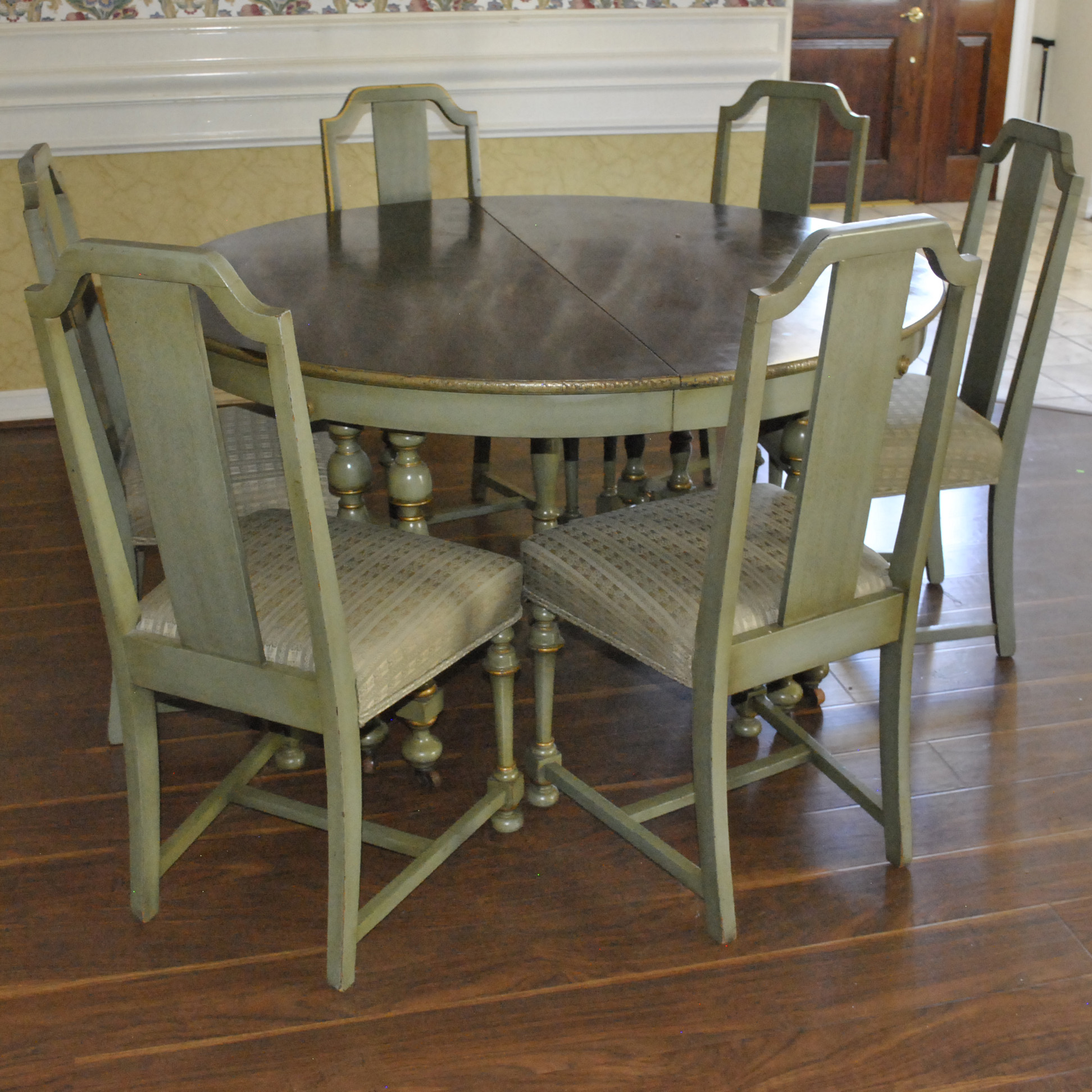 Green Painted Wooden Dinette Table and Chairs Set