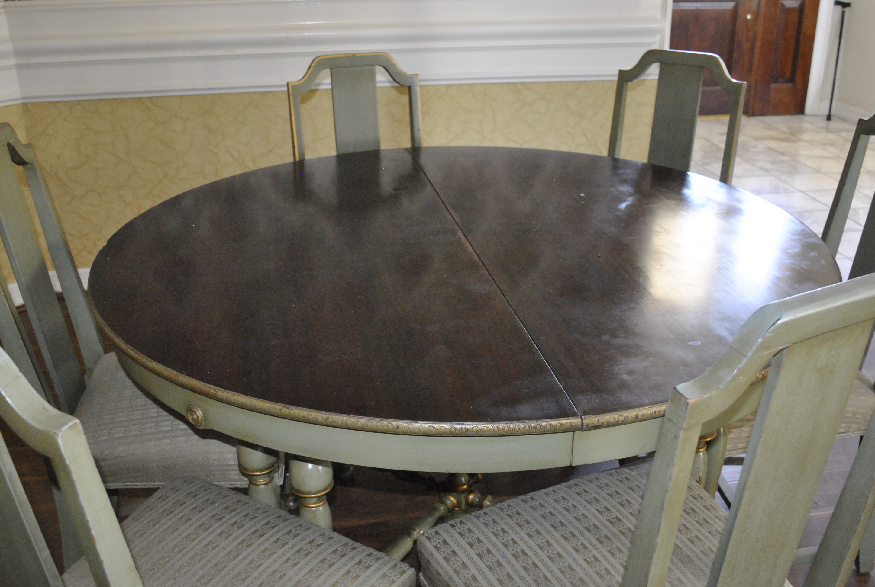 Green Painted Wooden Dinette Table and Chairs Set