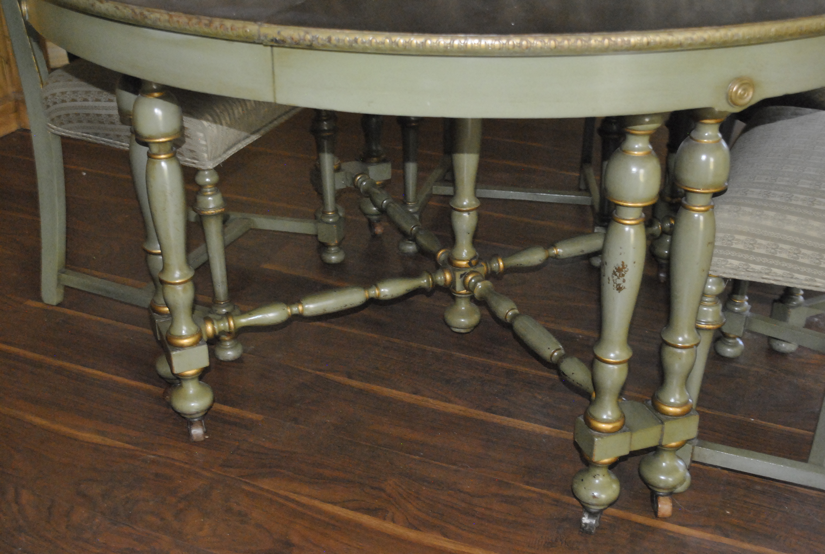 Green Painted Wooden Dinette Table and Chairs Set