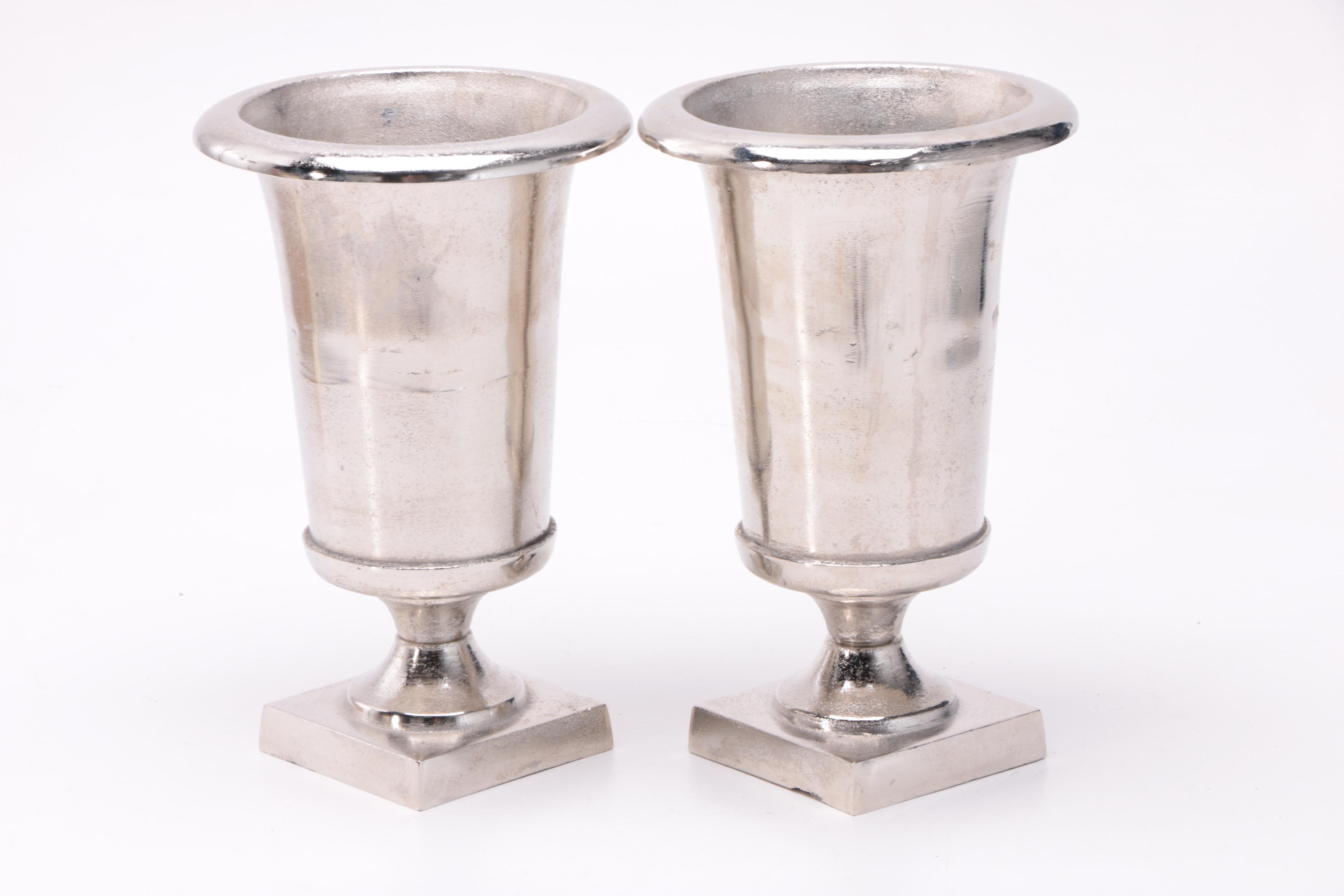 Neoclassical Style Metal Pedestal Vases