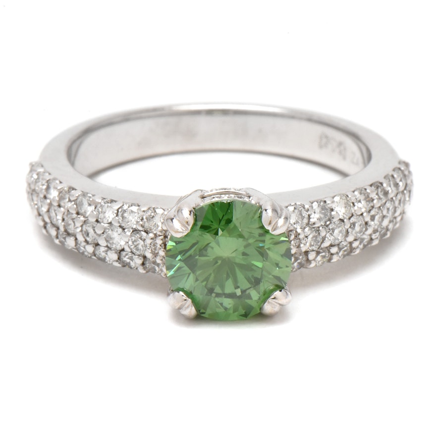 14K White Gold 1.92 CTW Green Color Treated Diamond Ring