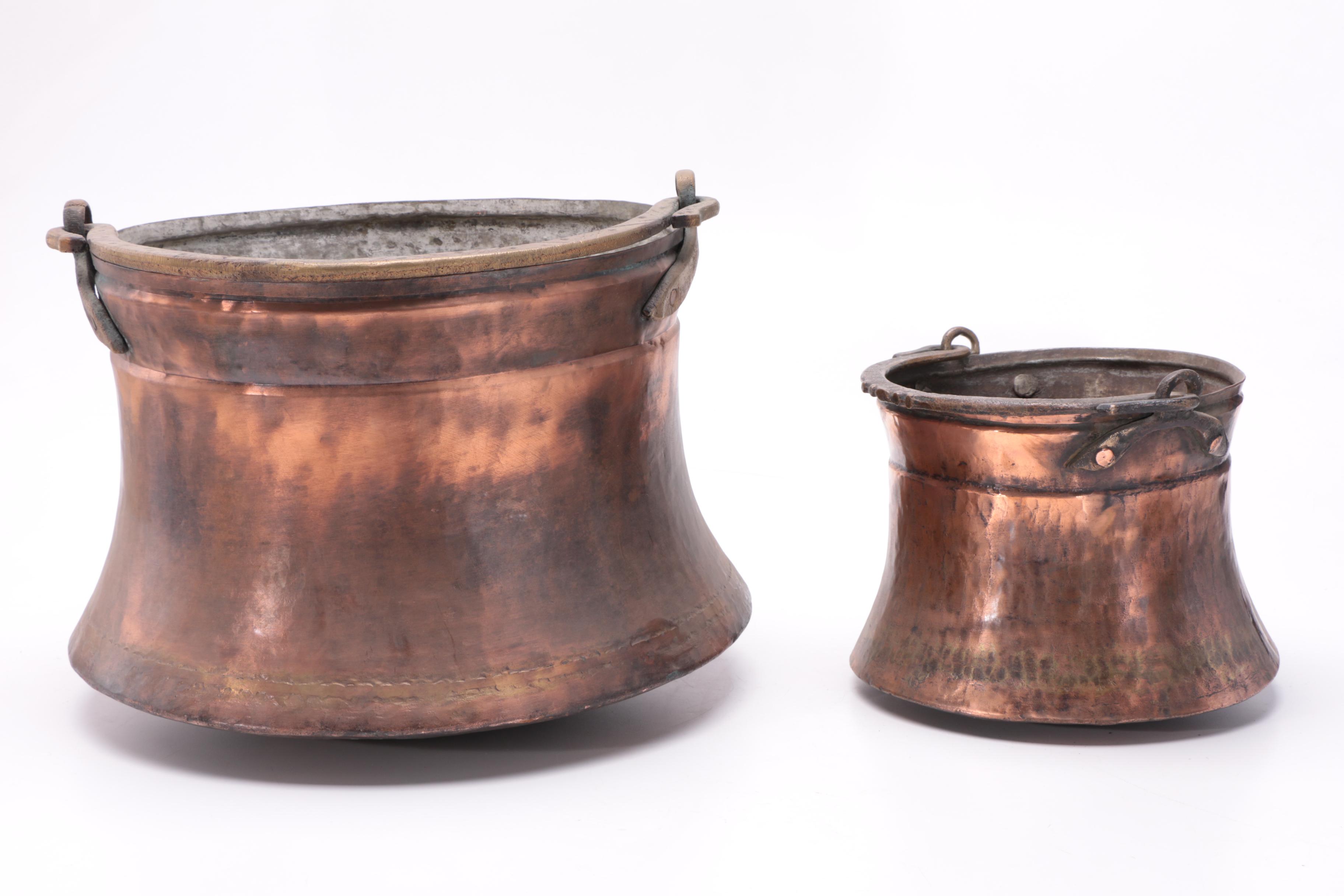 Vintage Copper Cauldrons with Brass Handles