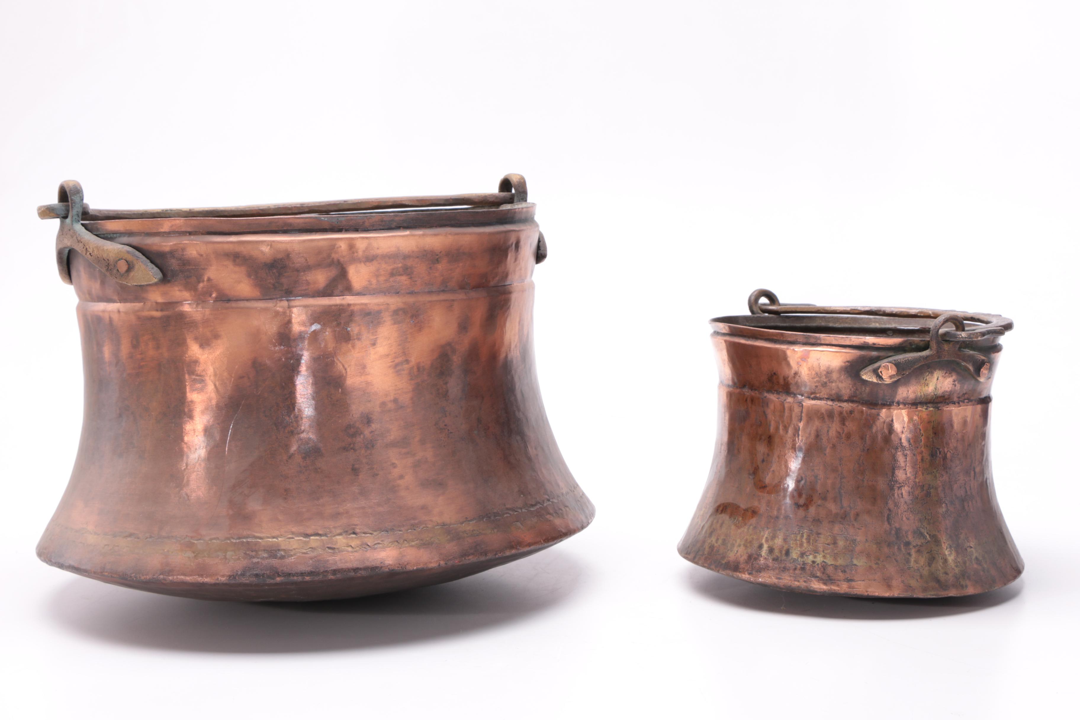 Vintage Copper Cauldrons with Brass Handles