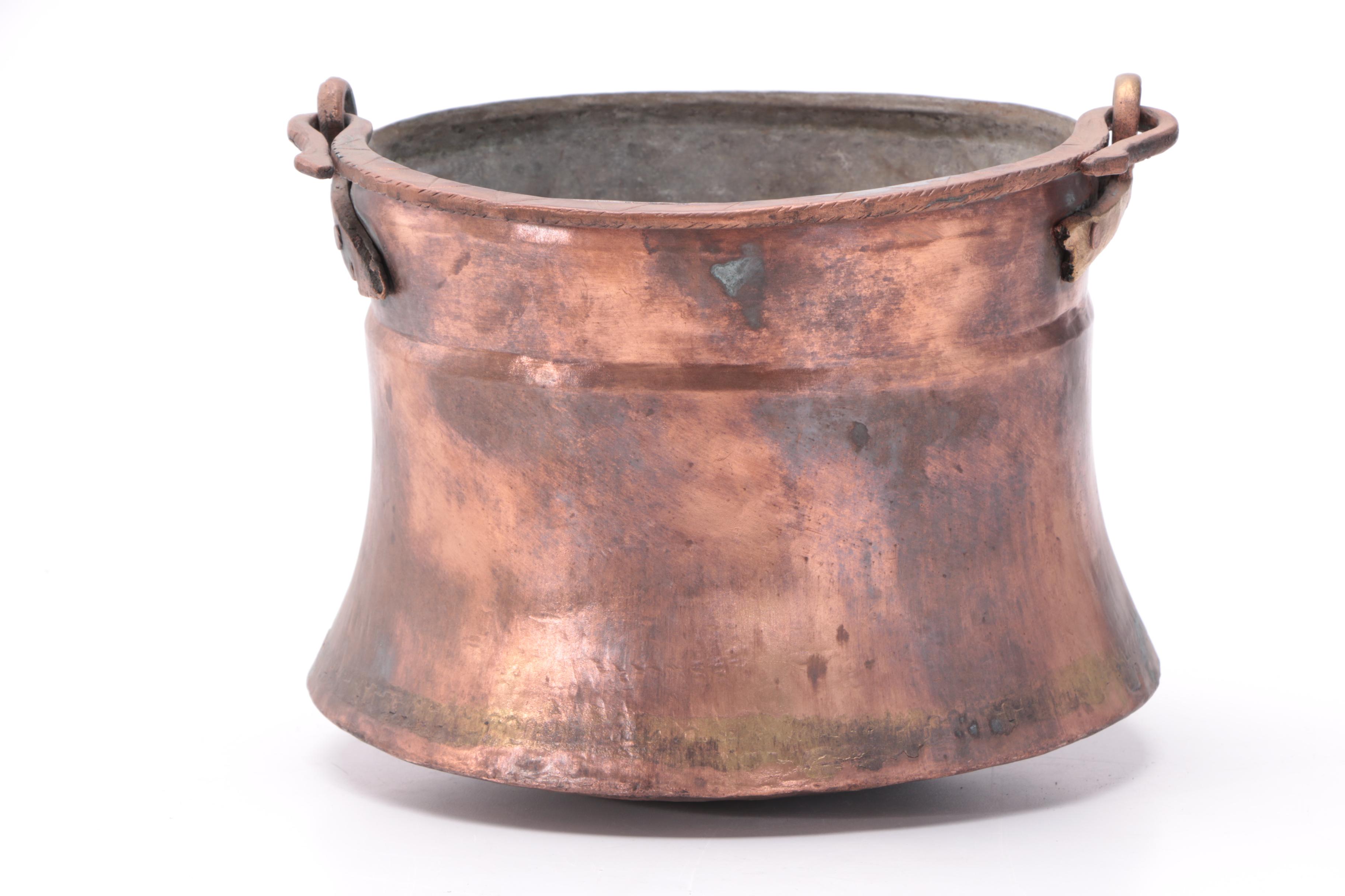 Vintage Copper Cauldrons with Brass Handles