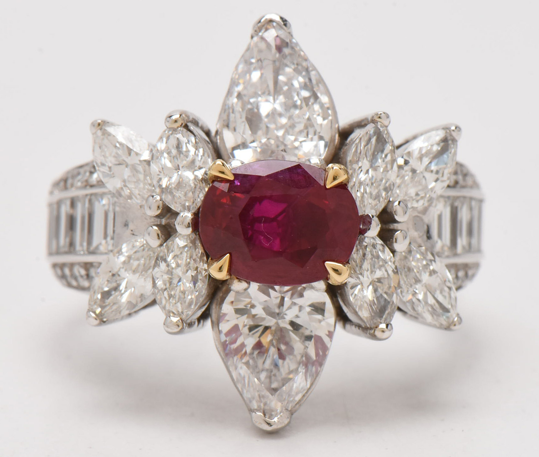 14K White Gold 2.00 CT Burmese Ruby and 4.32 CTW Diamond Ring with GIA Report