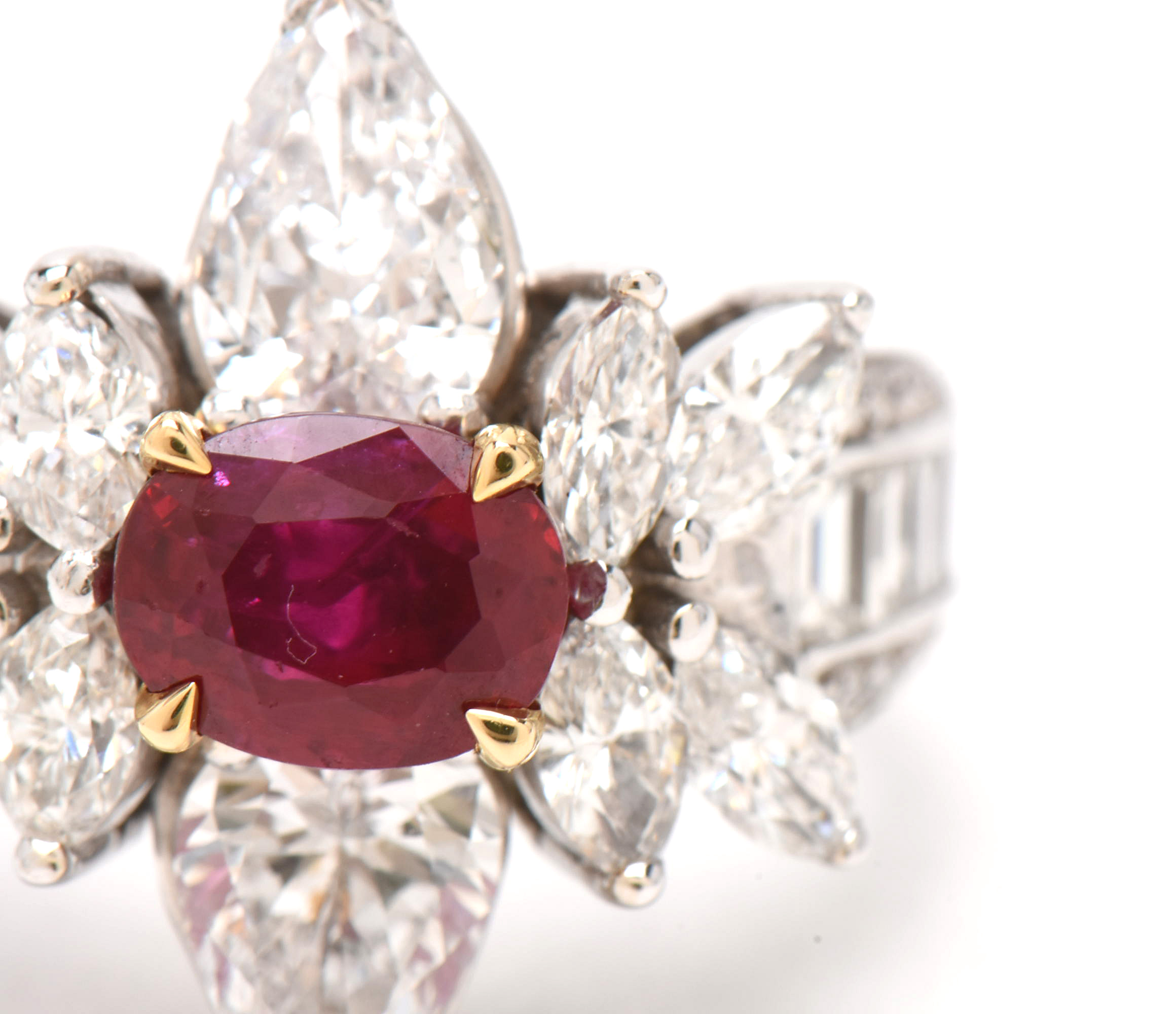 14K White Gold 2.00 CT Burmese Ruby and 4.32 CTW Diamond Ring with GIA Report