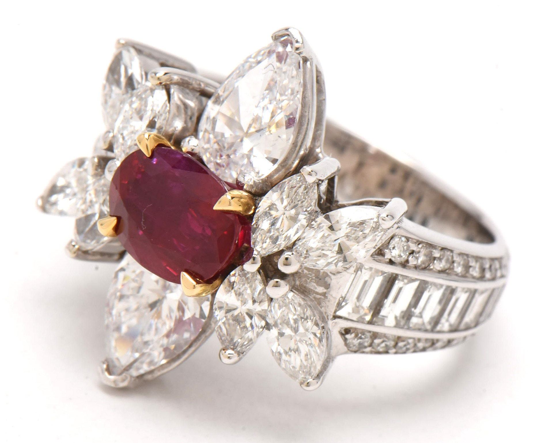 14K White Gold 2.00 CT Burmese Ruby and 4.32 CTW Diamond Ring with GIA Report