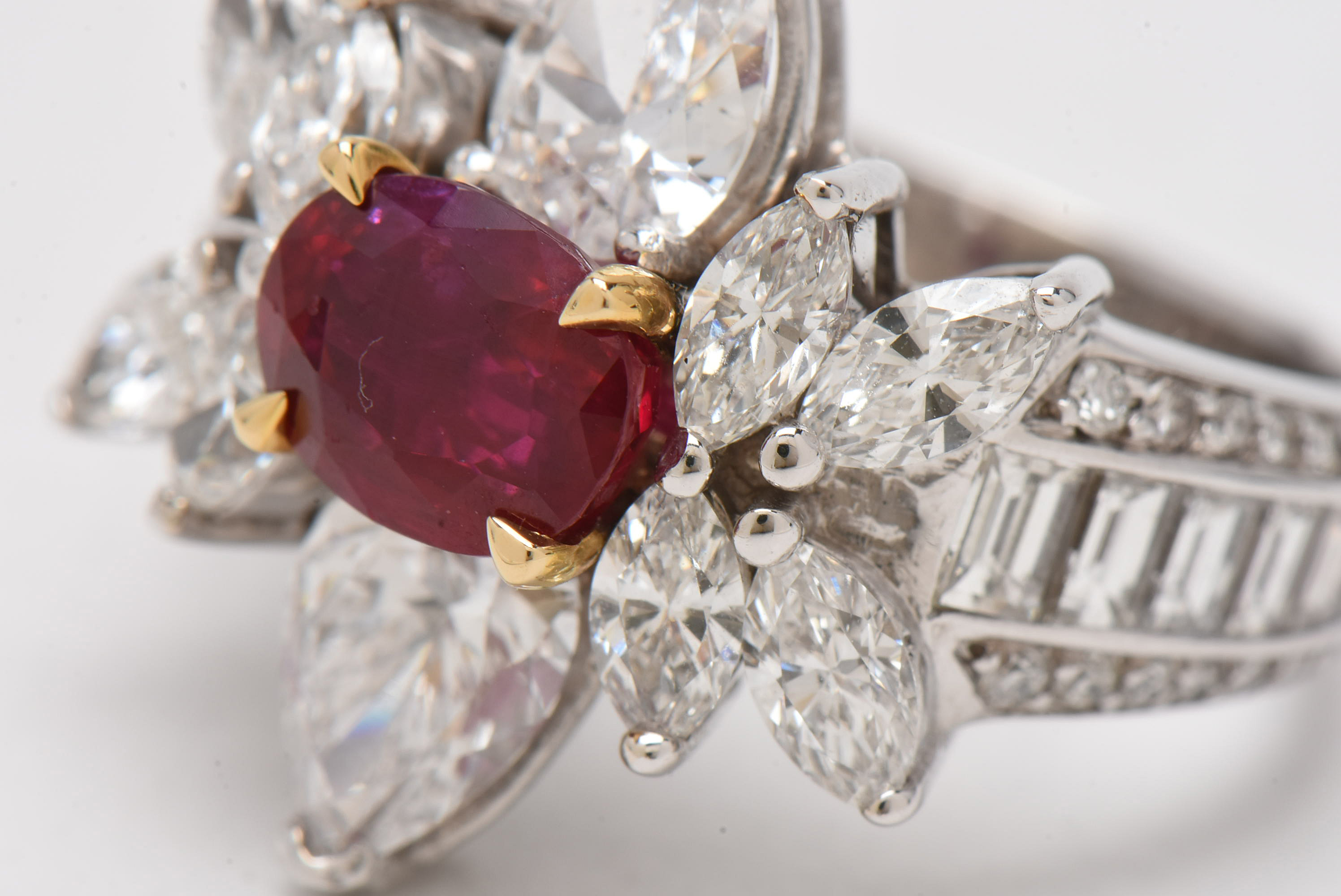14K White Gold 2.00 CT Burmese Ruby and 4.32 CTW Diamond Ring with GIA Report