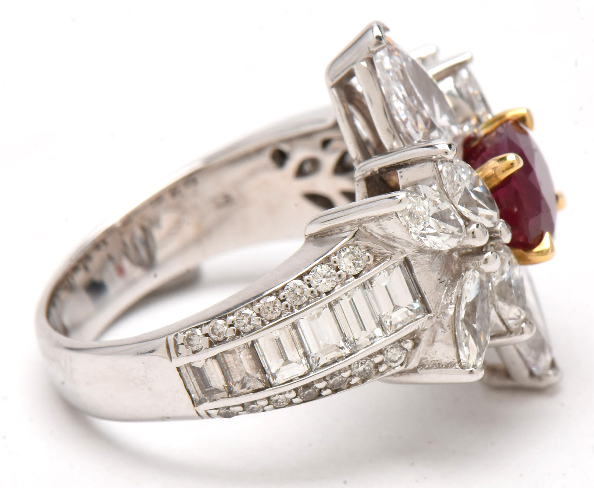 14K White Gold 2.00 CT Burmese Ruby and 4.32 CTW Diamond Ring with GIA Report