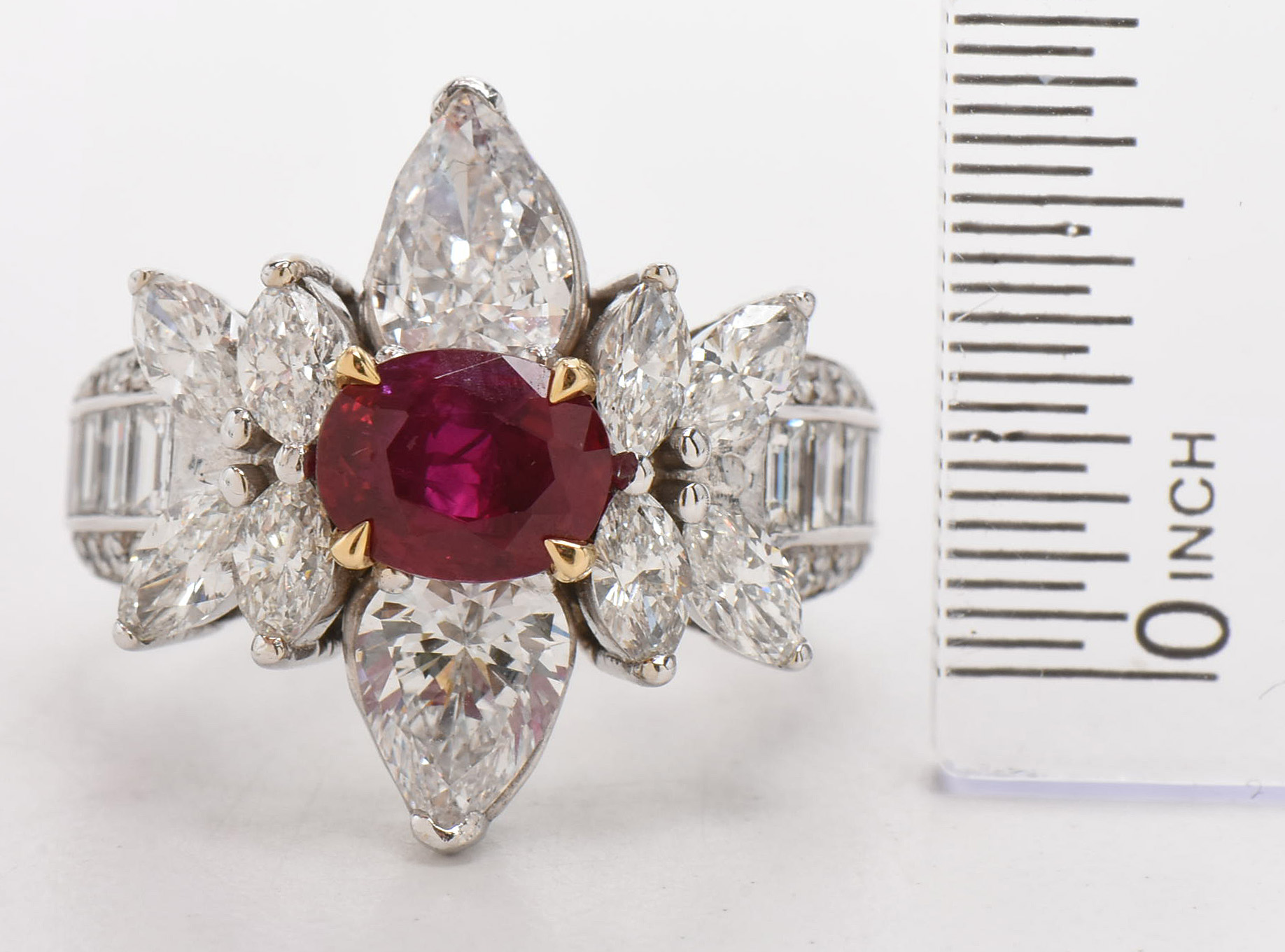 14K White Gold 2.00 CT Burmese Ruby and 4.32 CTW Diamond Ring with GIA Report