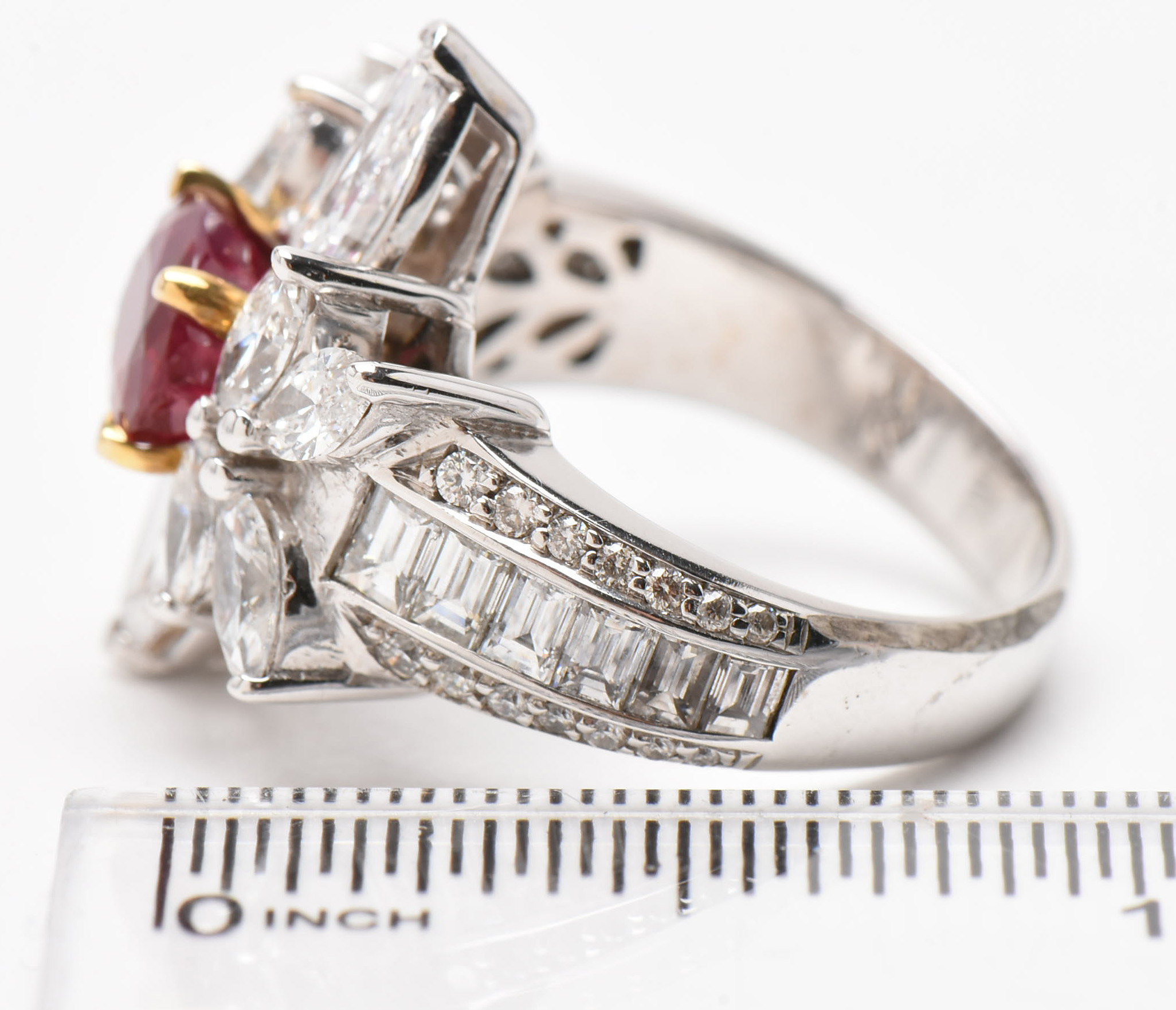 14K White Gold 2.00 CT Burmese Ruby and 4.32 CTW Diamond Ring with GIA Report