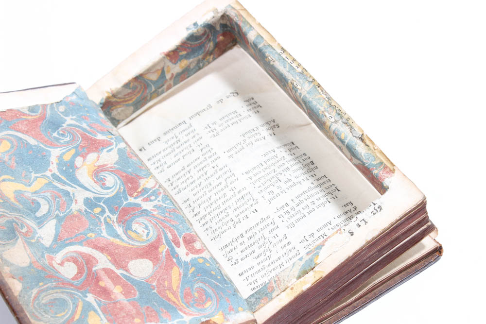 Antique Leather-bound Book with Secret Compartment and Antique Hand Mirror